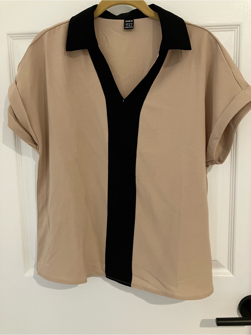 Natural Tan Top with Black Collar & Trim